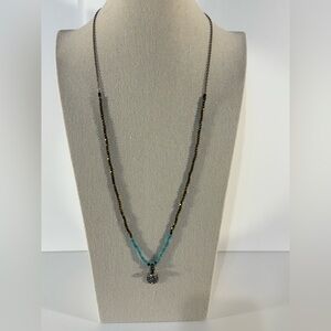 American Eagle Outfitters AEO Pendant Necklace Turquoise Brass Bead Rhinestone